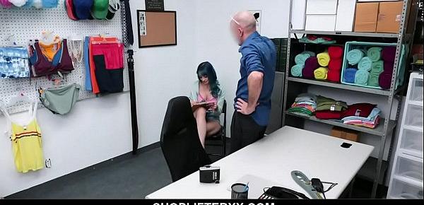  Blue Hair teen gets fucked in a shop